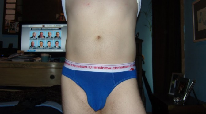 Day 391 – Blue Andrew Christian Almost Naked Briefs