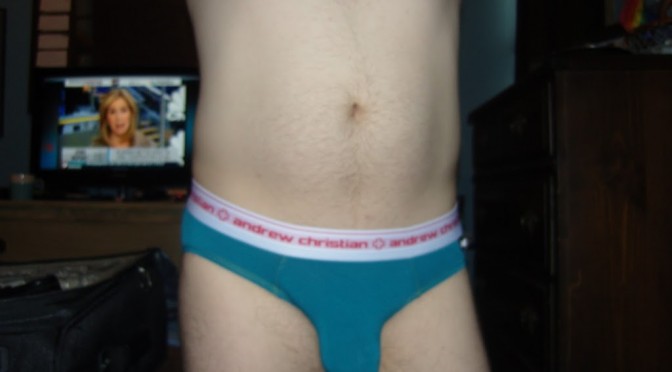 Day 430 – Teal Andrew Christian Almost Naked Briefs