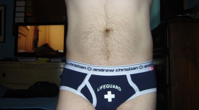 Day 508 – Navy Blue Andrew Christian Lifeguard briefs