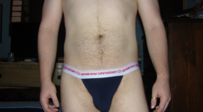Day 540 – Navy Blue Andrew Chrisitan Almost Naked Thong