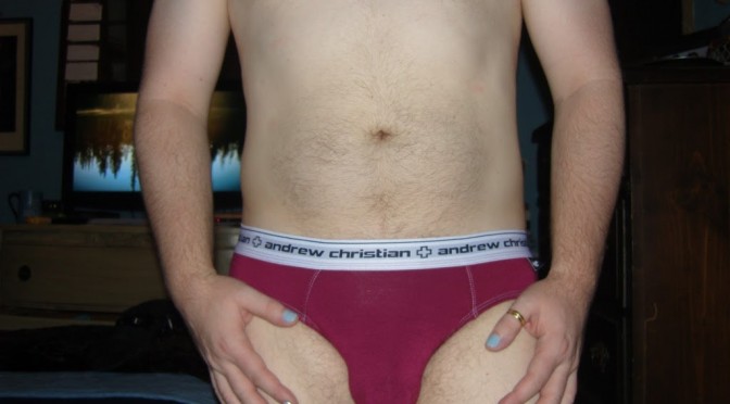 Day 552 – Burgundy Andrew Christian Almost Naked Briefs