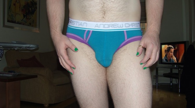 Day 607 – Teal Andrew Christian Tighty Whitey Punked Briefs