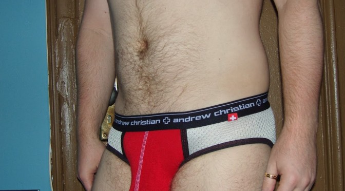 Day 659 – Red and Silver Mesh Andrew Christian Almost Naked Briefs