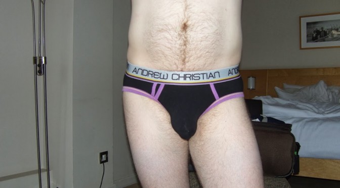 Day 779 – Black Andrew Christian Tighty Whitey Punked Briefs
