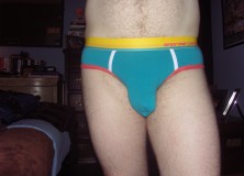 Day 951 – Teal Andrew Christian Color Vibe briefs w/Almost Naked