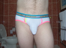 Day 1054 – White Andrew Christian Tighty Whitey Punked Briefs