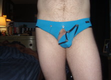 Day 1087 – Turquoise Briefs w/Built in Cock Ring