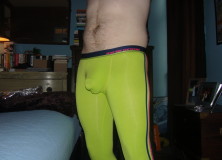 Day 1117 – Wear Me Under Black Mesh Briefs and Lime Green Andrew Christian Long Johns