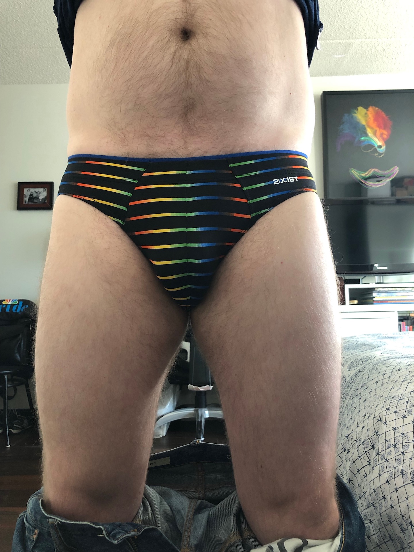 Rainbow stripes and underwear being worn for a friend…