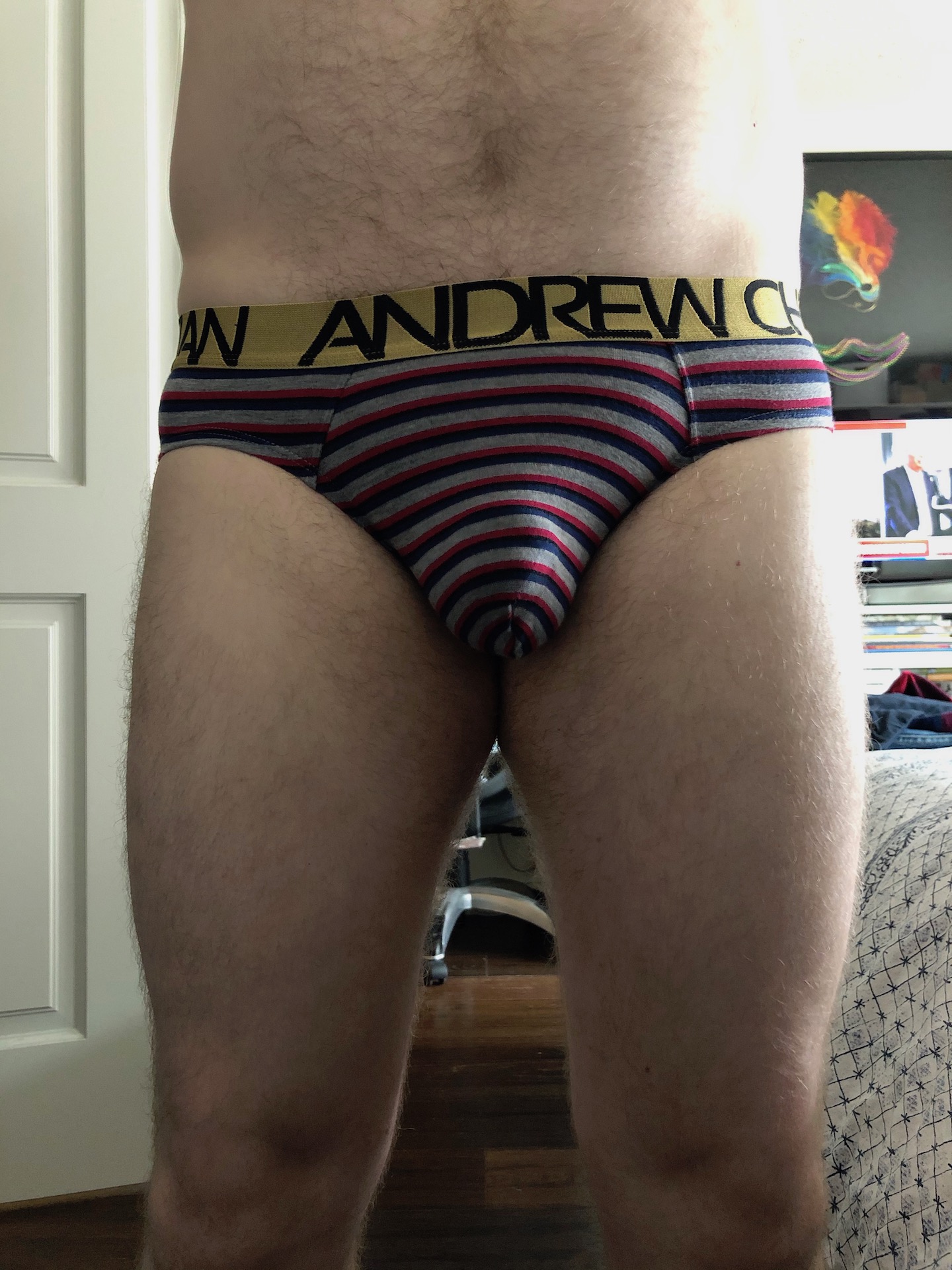 Heavy stripes on the Andrew Christian briefs today…